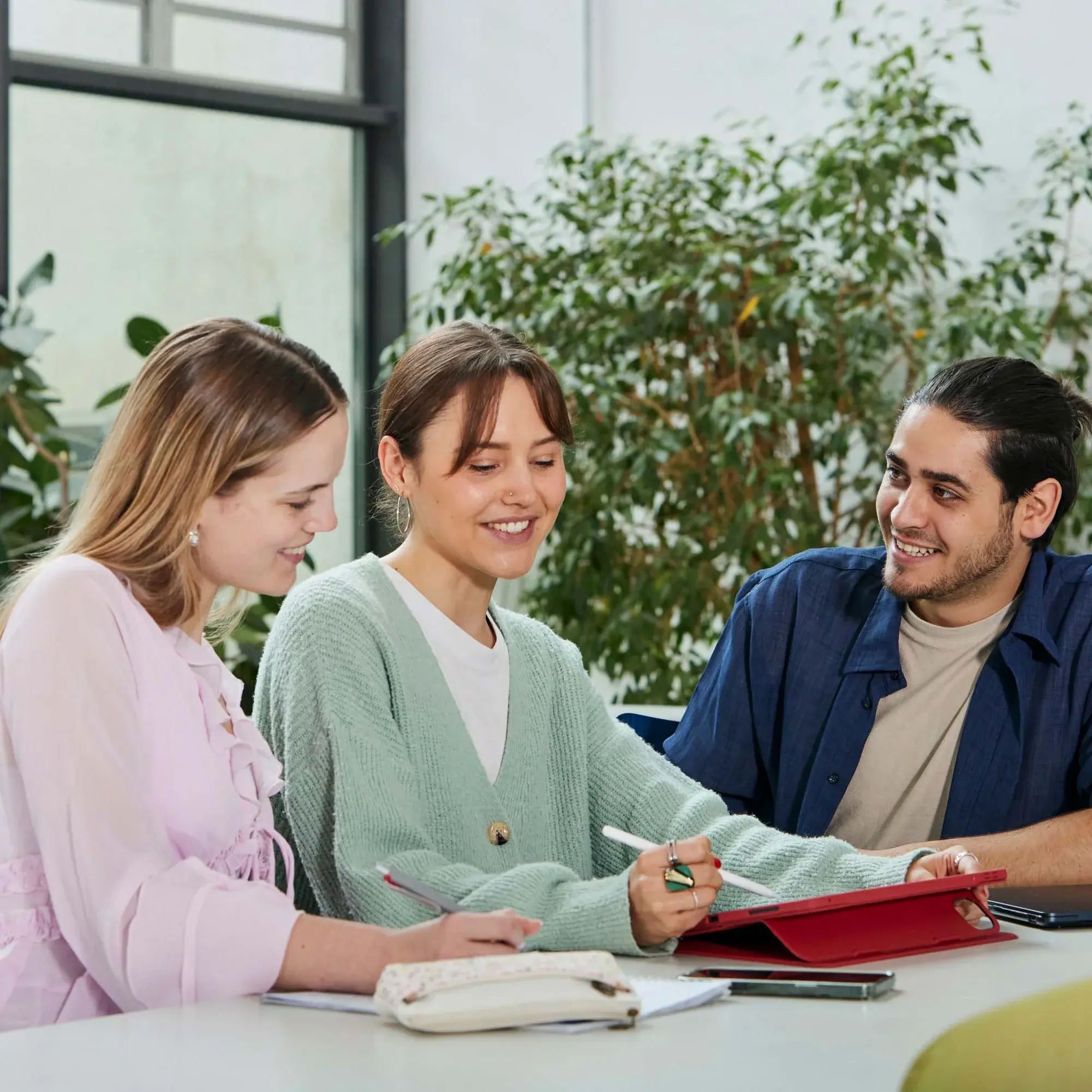 Students work together at the learning bar.